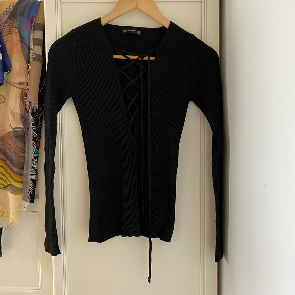 Zara Black Top Tee- Long Sleeve Blouse